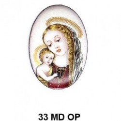 Virgen Maria fondo blanco MADONA Oval 33 m.m.