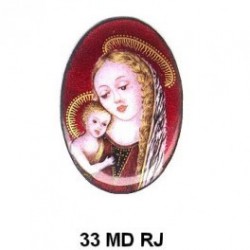 Virgen Maria fondo Rojo MADONA Oval 33 m.m.