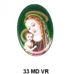 Virgen Maria fondo Verde  MADONA Oval 33 m.m.
