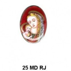 Virgen Madona fondo rojo Oval 25x18 mm