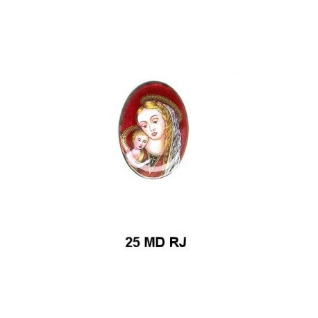 Virgen Madona fondo rojo Oval 25x18 mm