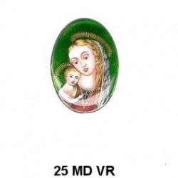 Virgen Madona fondo verde Oval 25x18 mm