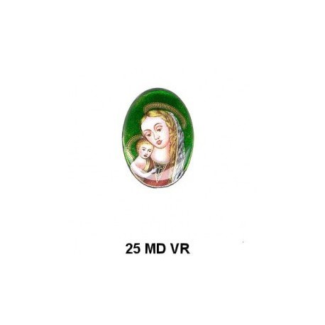 Virgen Madona fondo verde Oval 25x18 mm